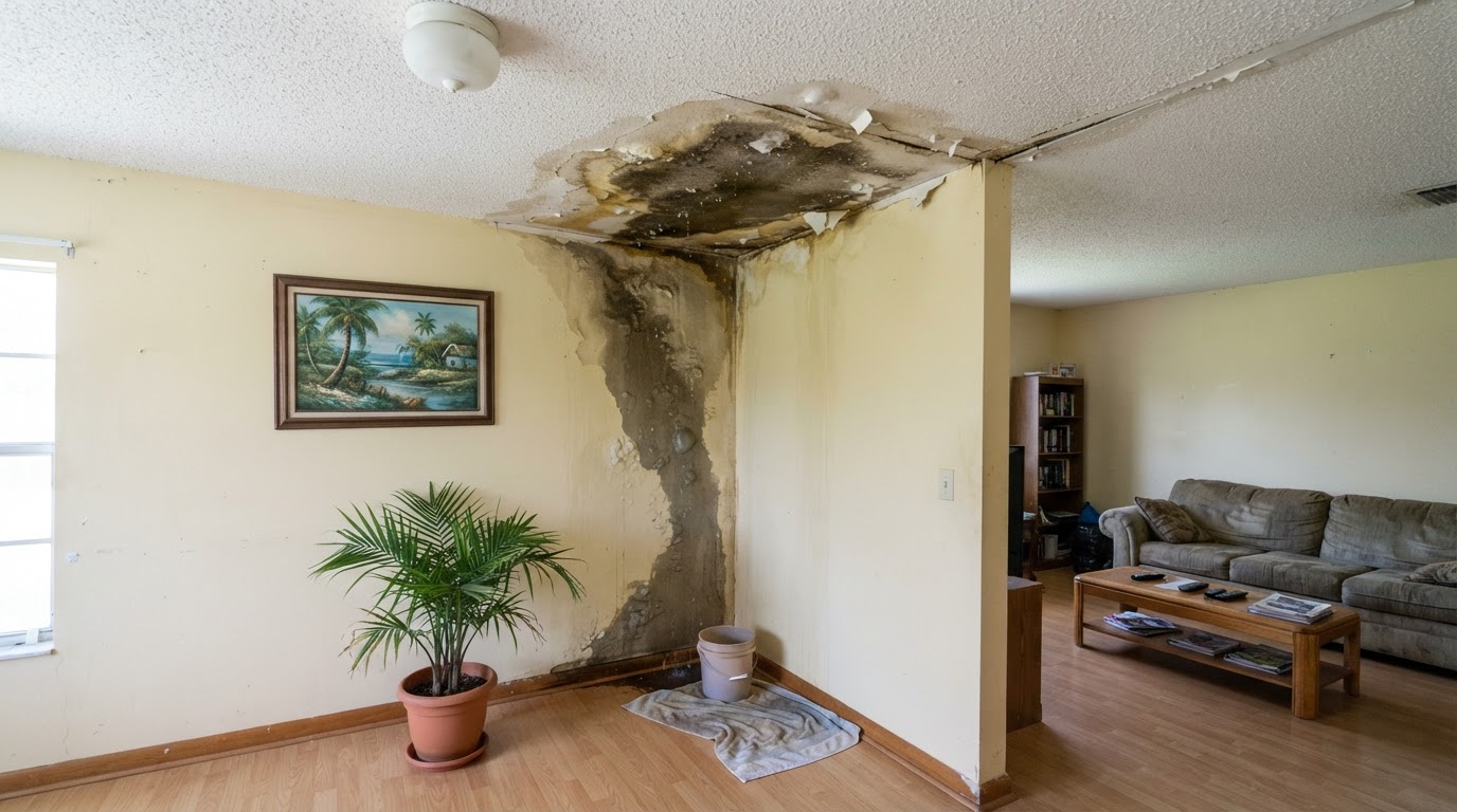 Before roof leak cleanup with ceiling water stain in Orange City, Florida
