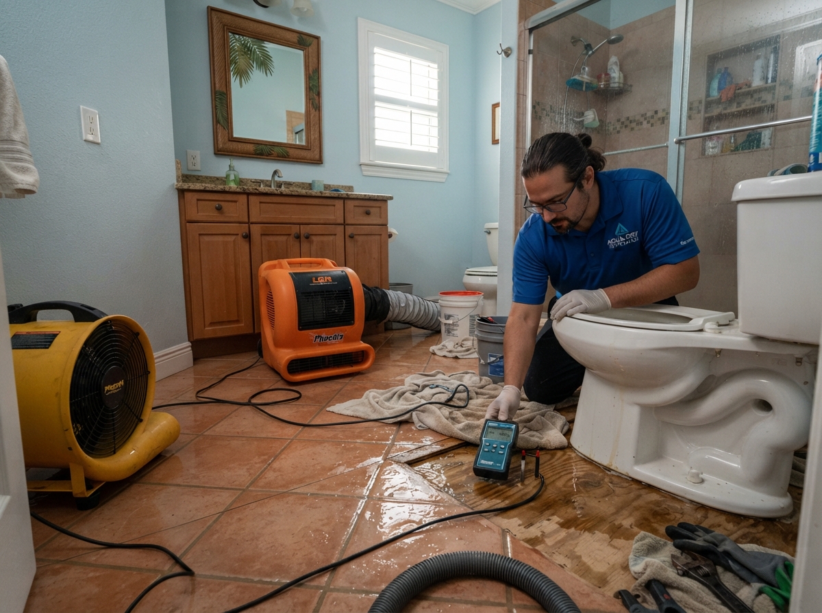 Toilet overflow and bathroom water damage cleanup in Palm Coast Florida