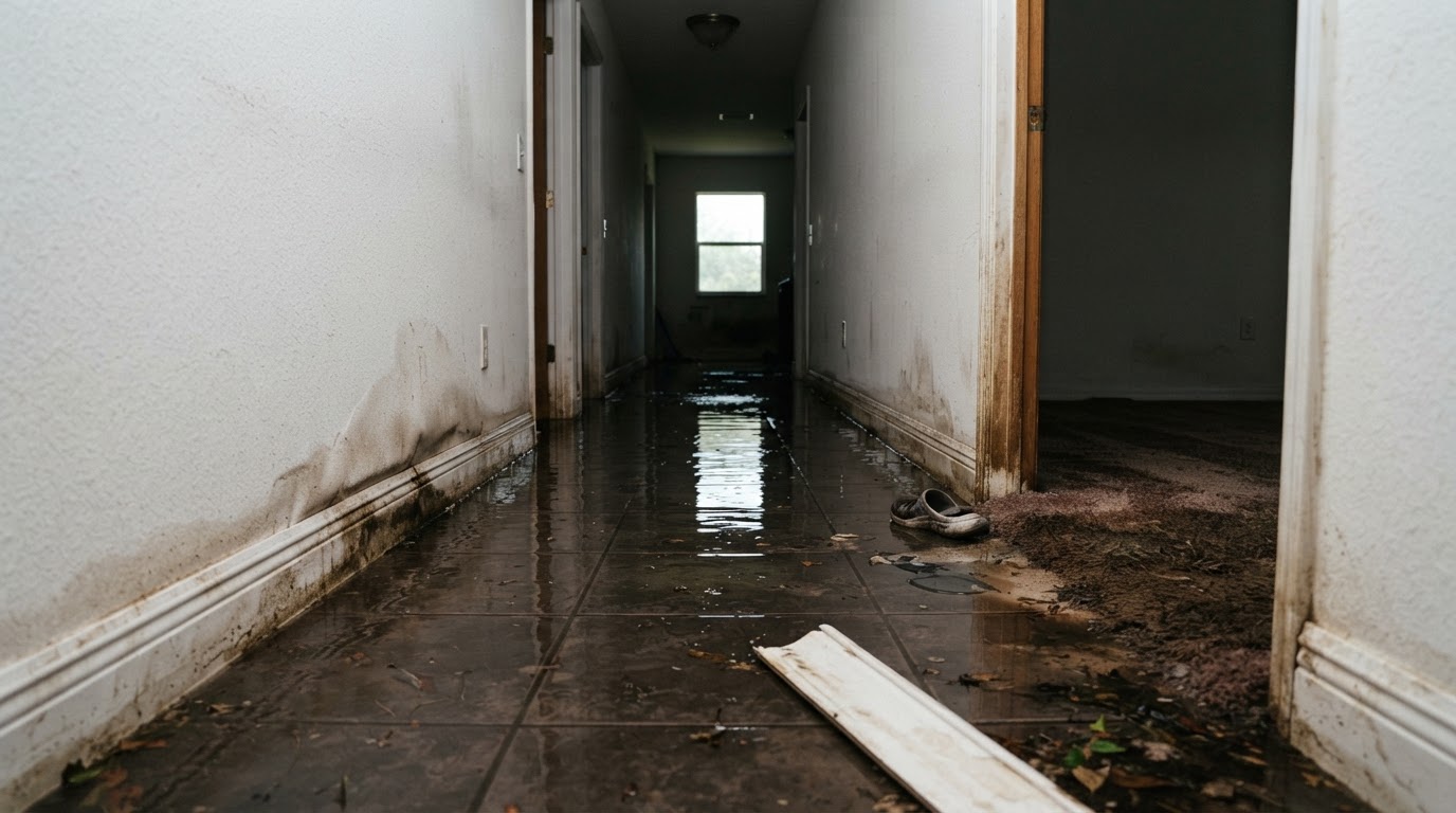 Flooded hallway before cleanup in St. Augustine, Florida