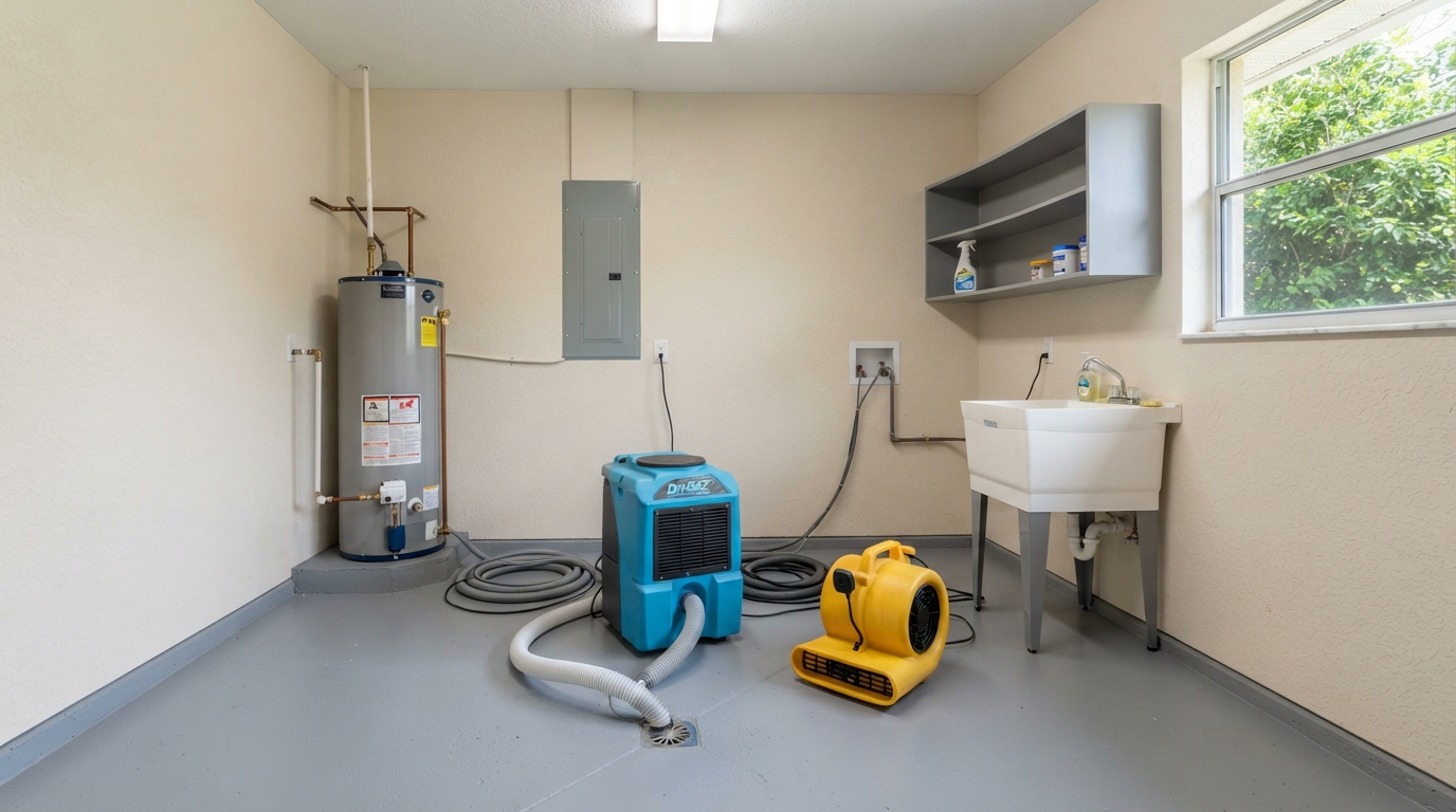 Same utility room after sewage and black water cleanup near St. Augustine, Florida