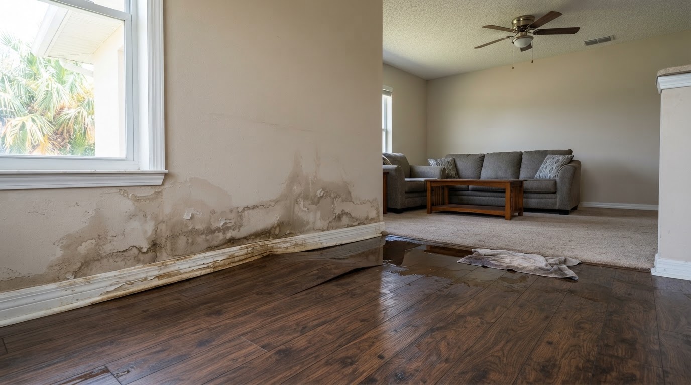 Water-damaged room before restoration in St. Augustine, Florida