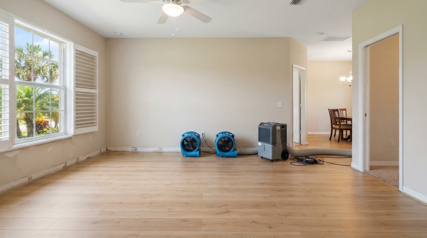 Same room after water extraction and structural drying in St. Augustine, Florida