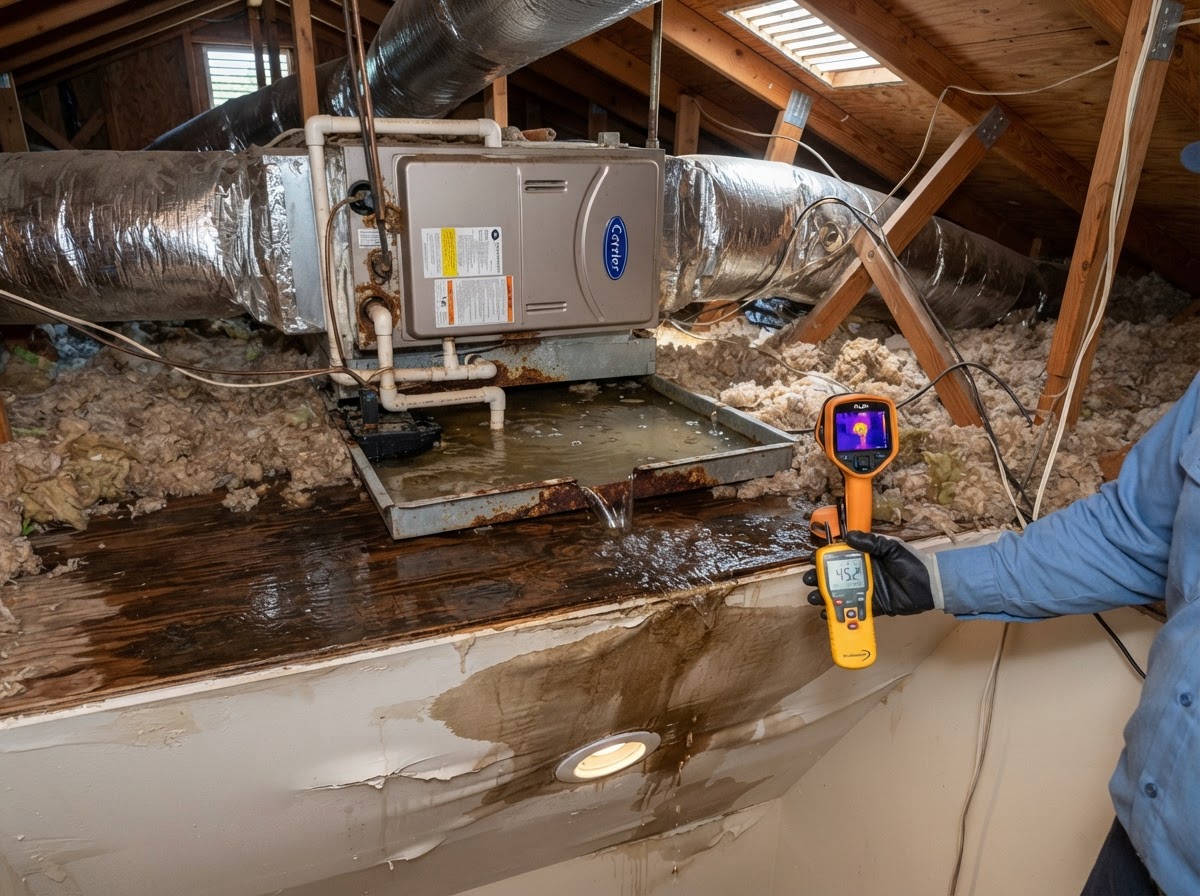 AC HVAC condensate drain line and appliance leak cleanup near Palm Coast
