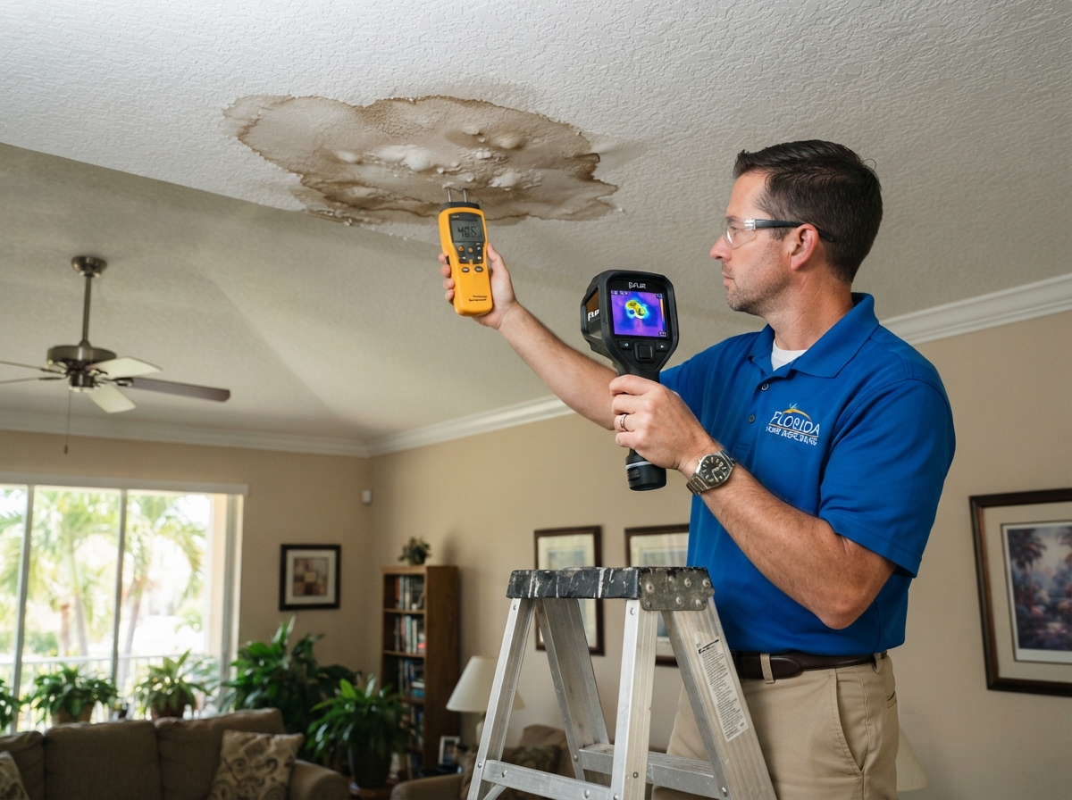 Roof leak ceiling wall and hidden water damage cleanup in Palm Coast