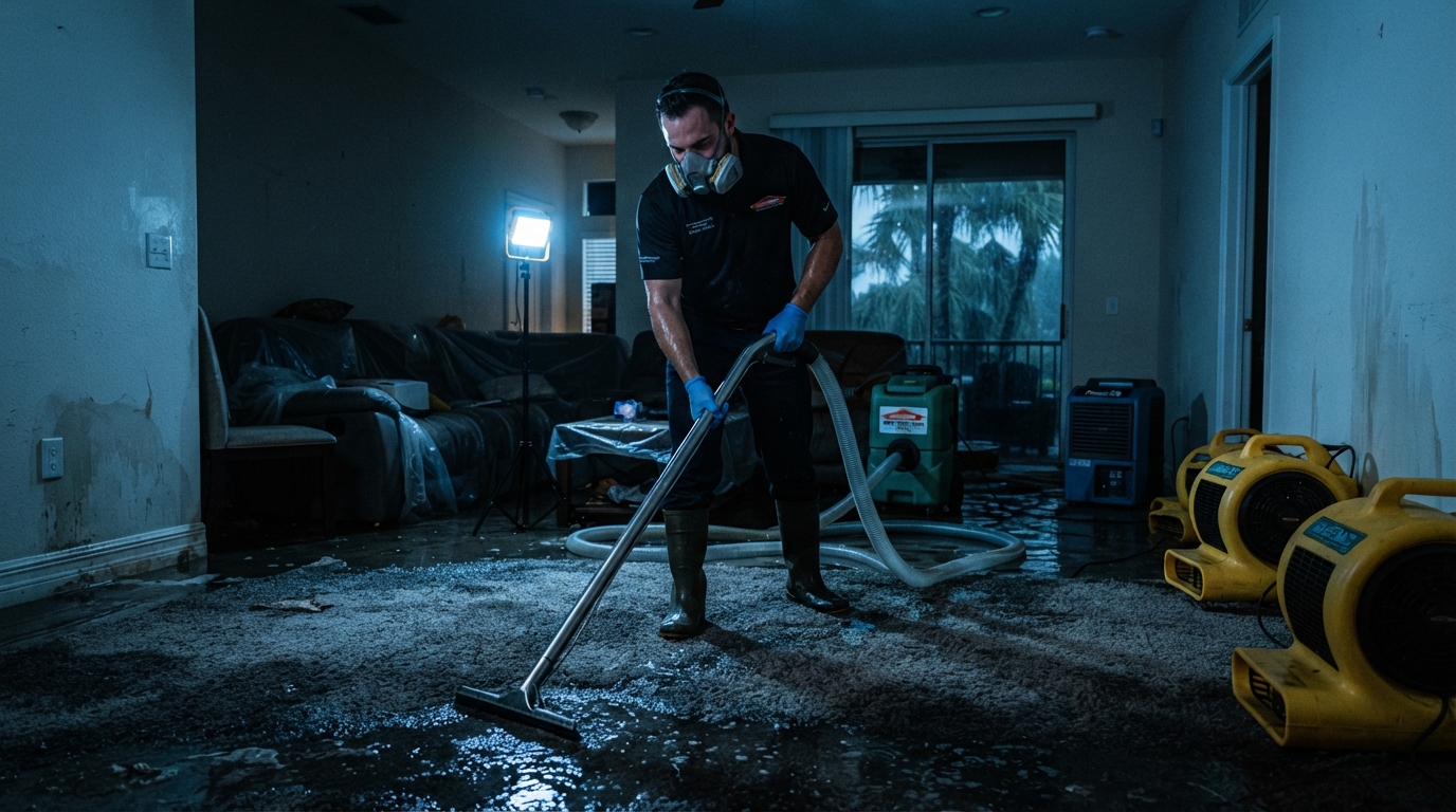 Water damage restoration crew extracting water from a Palm Coast home