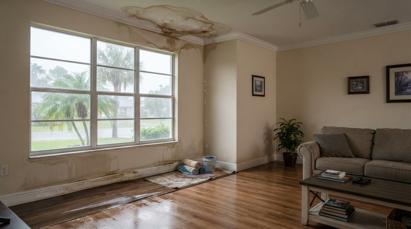 Room with storm water intrusion before restoration near St. Augustine, Florida