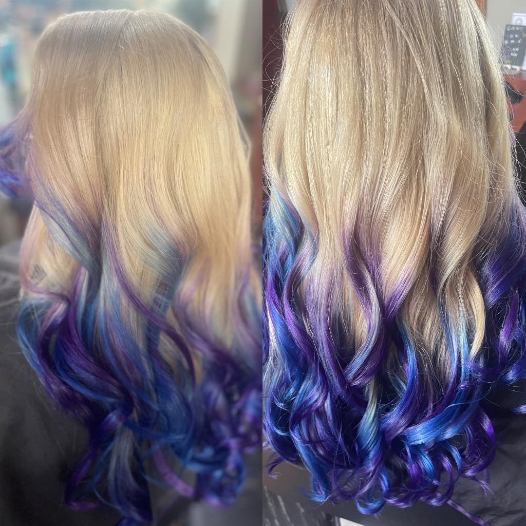 Kate the Hairslayer — hair stylist in Manchester NH showcasing lavender blue vivid hair color transformation