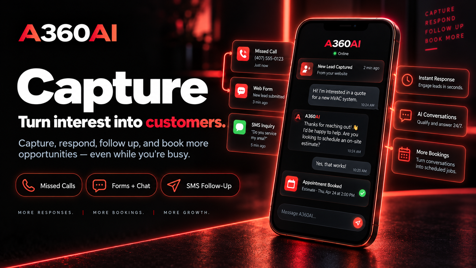 A360 AI Capture Plan — AI communication and lead follow-up mobile flow