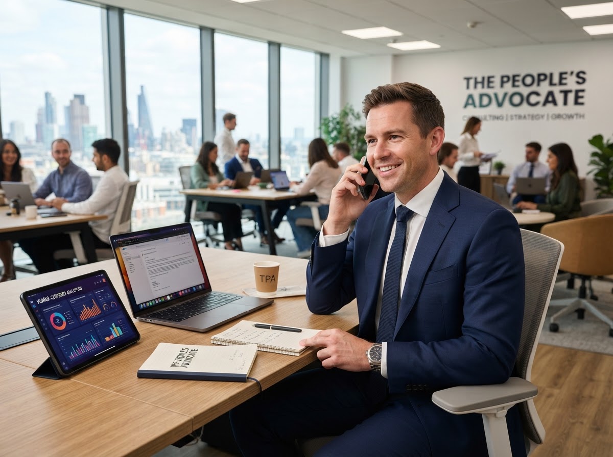 A confident professional representing The People's Advocate human-centered business consulting