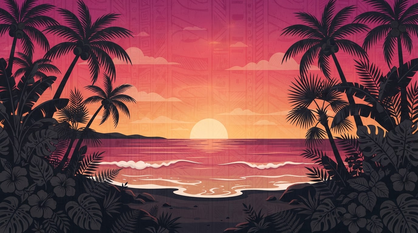 Atardecer tropical hawaiano con palmeras en el océano cerca de Anaheim, California