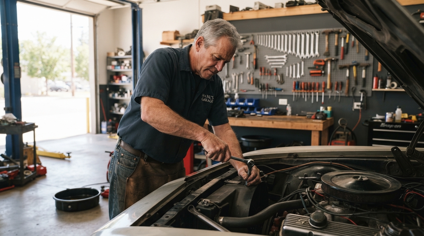 Automotive shop owner working inside their repair shop
