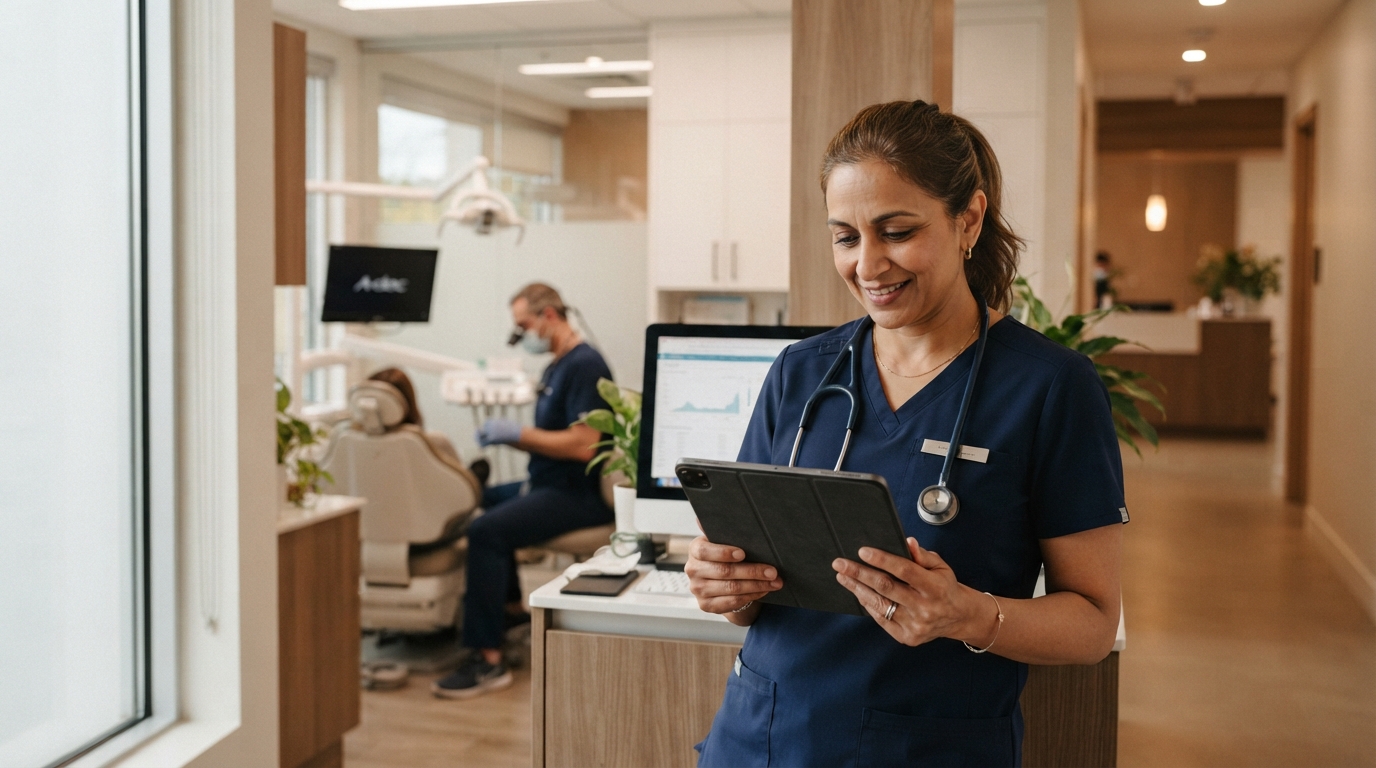 Healthcare practice owner working in their professional environment