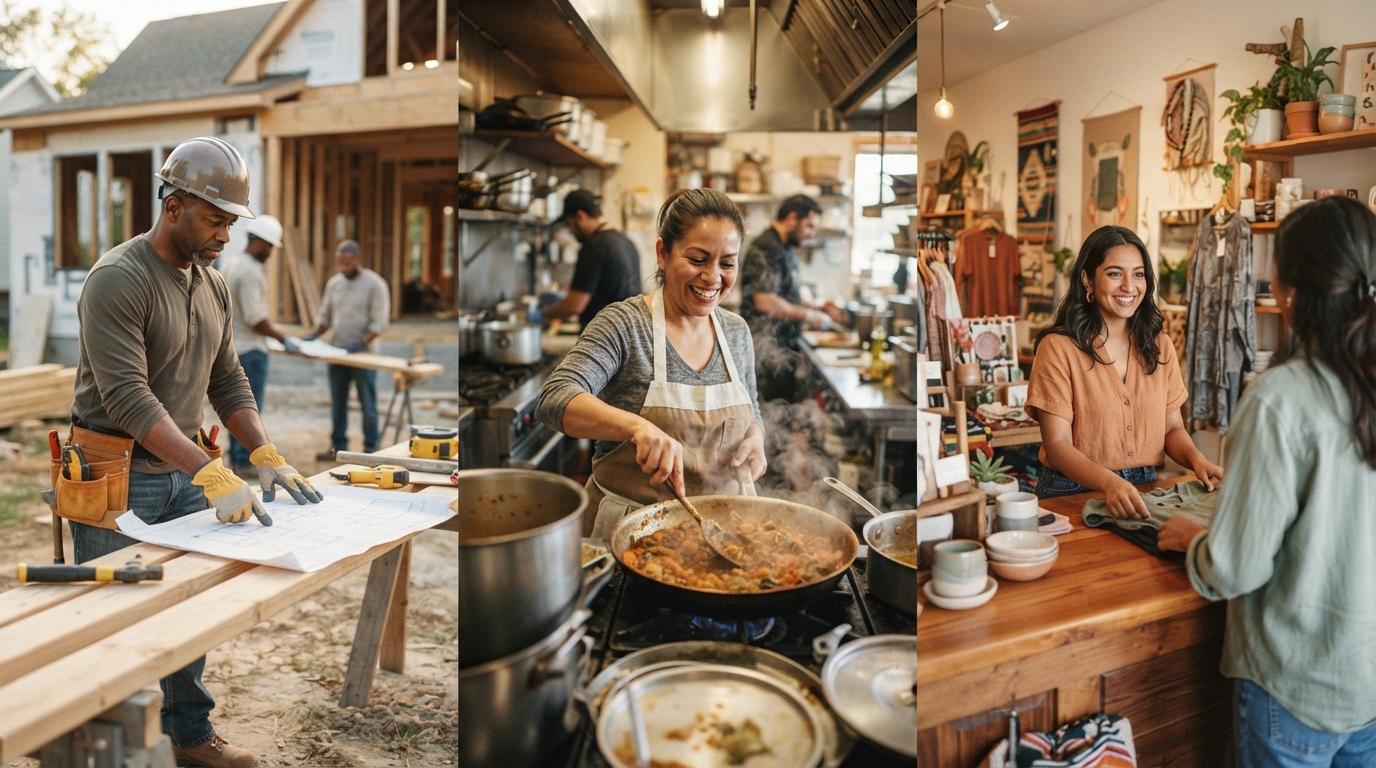 Diverse small business owners in their working environments