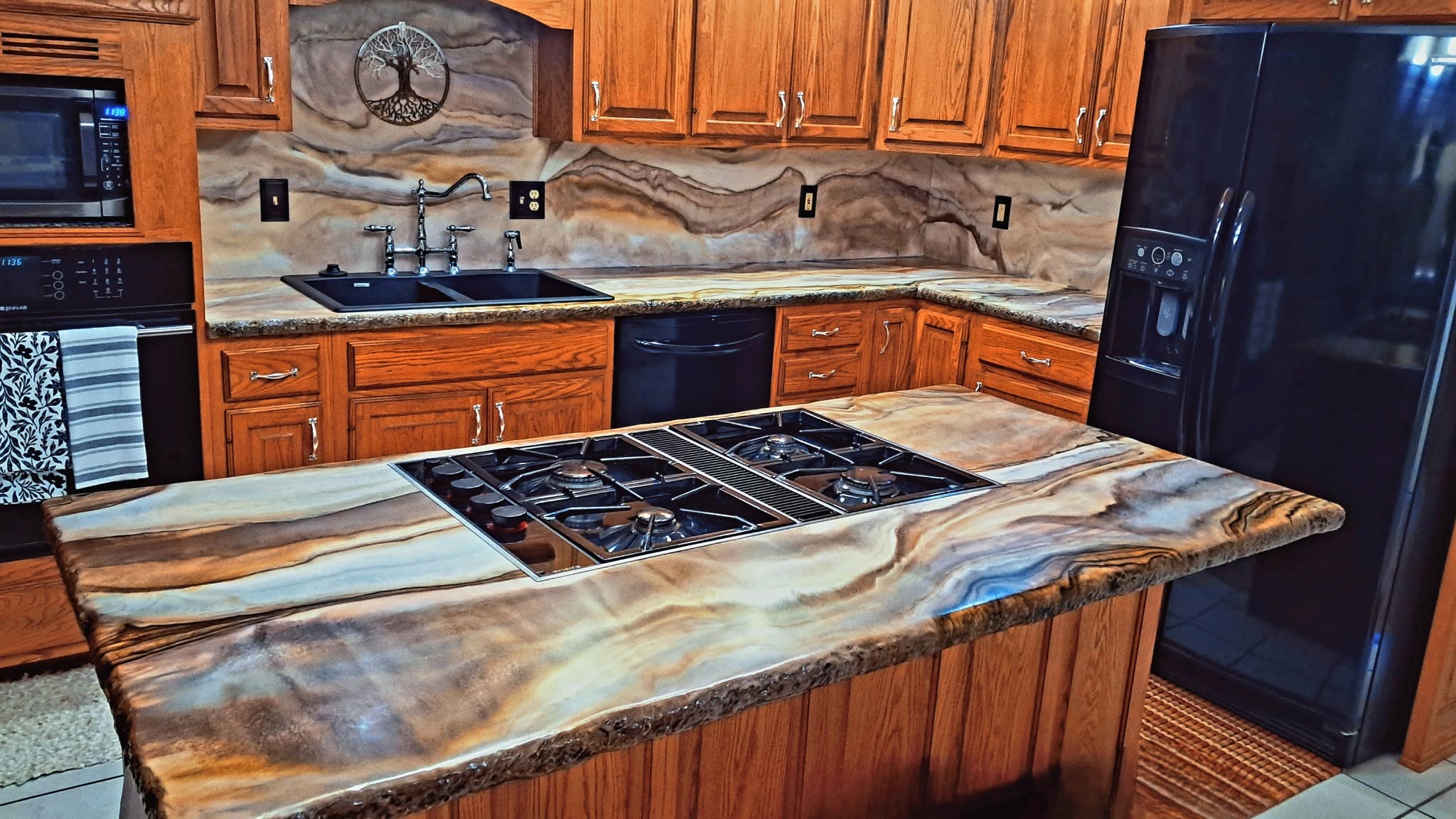 Custom resin countertop with stone-inspired veining by Resin Quarry Customs