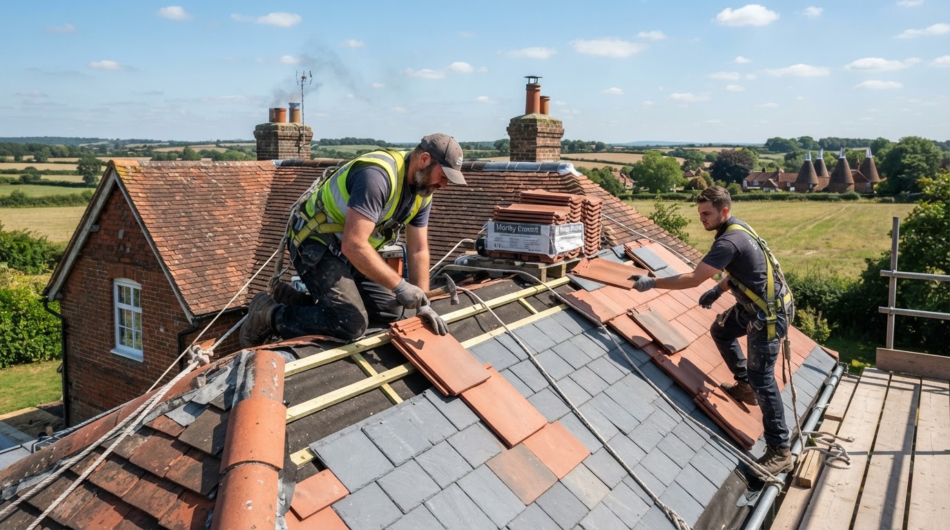 SDB Roofing Contractors at work on a roof in Dover
