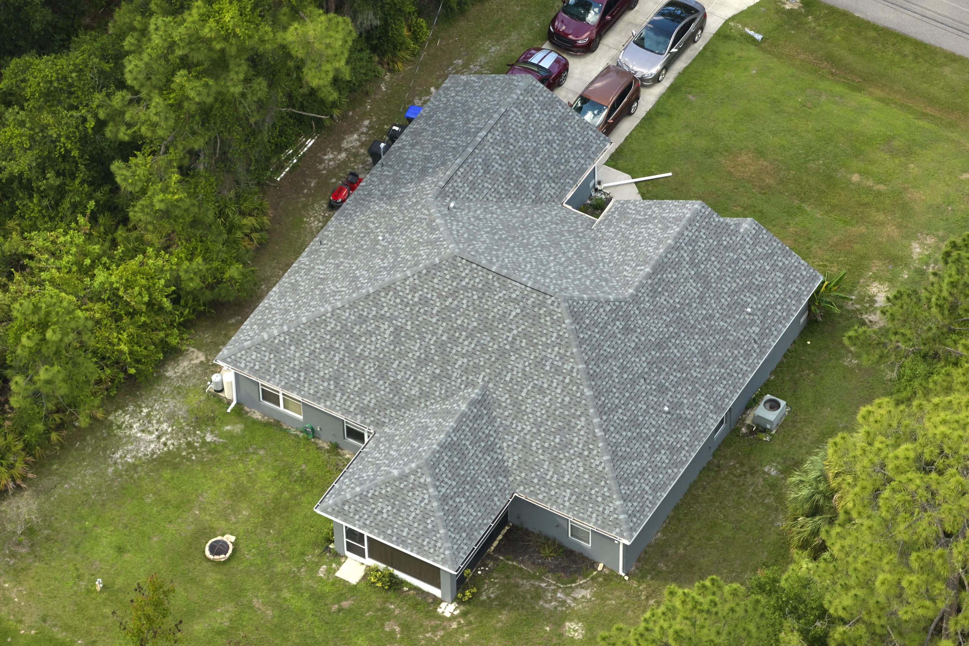Aerial view of completed roofing project in Kent