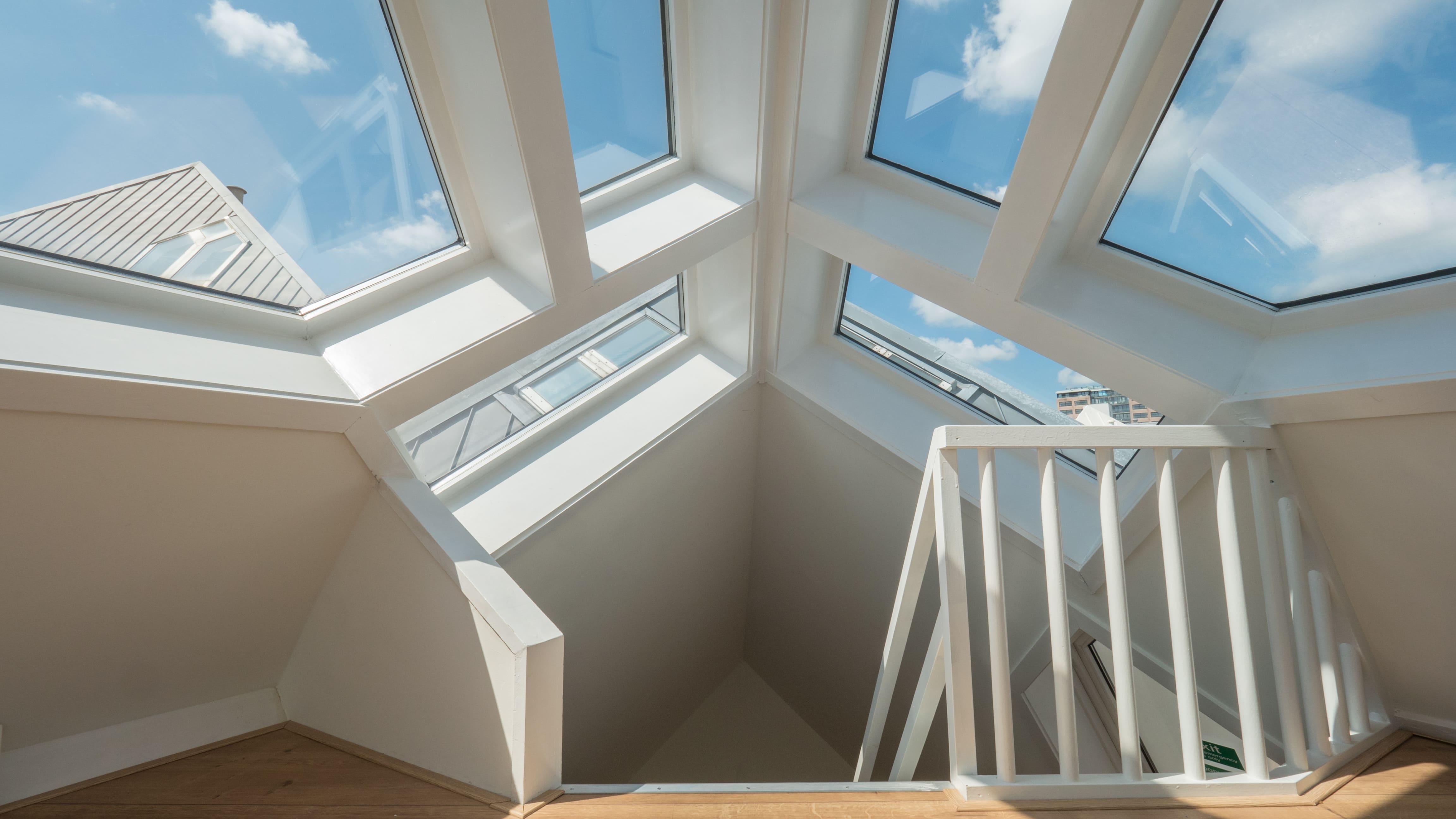 Multiple roof windows in a loft space