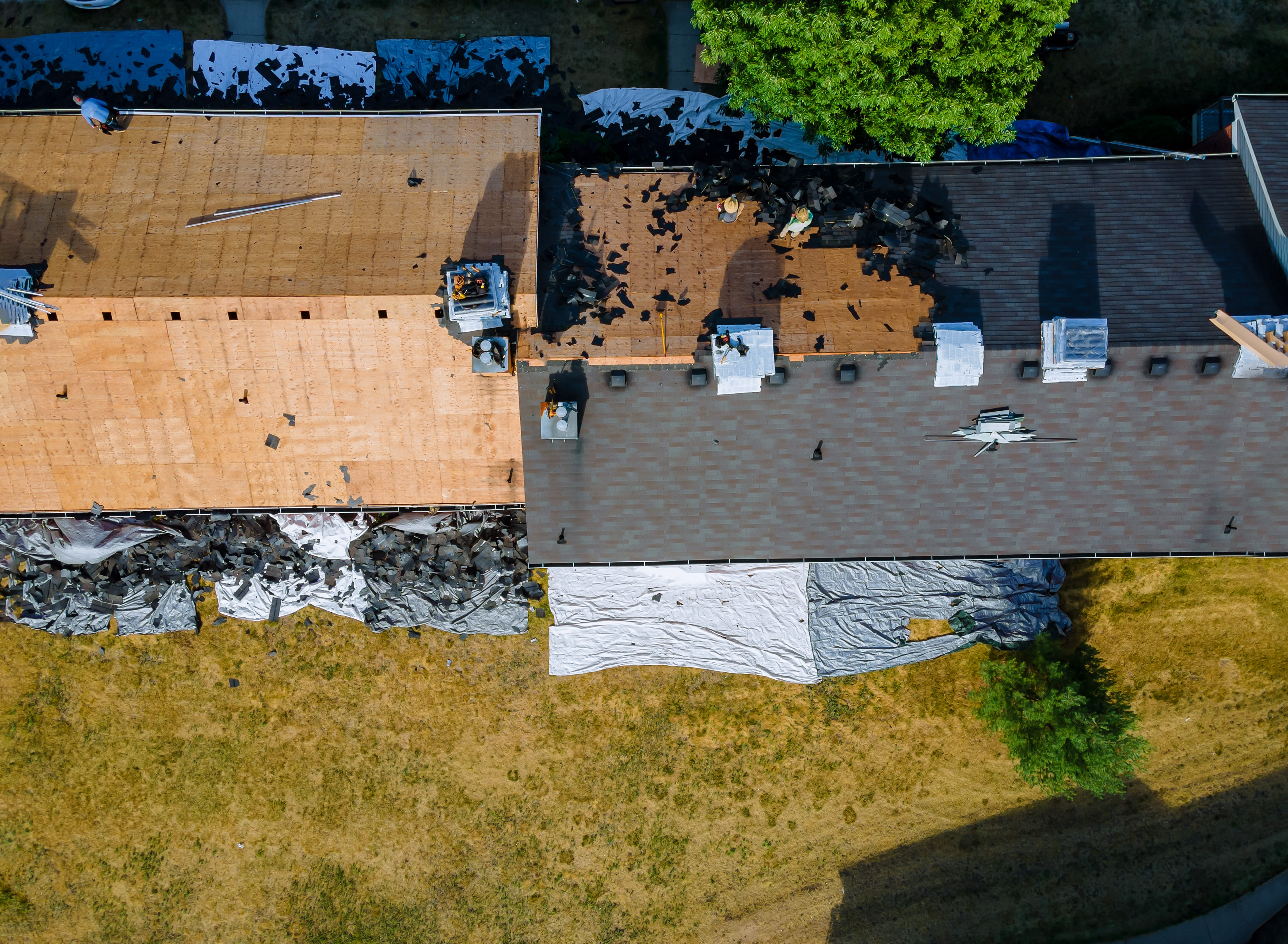 Aerial view of roof work in progress