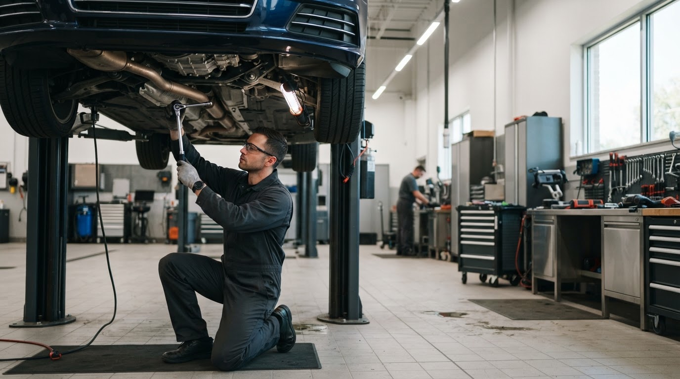 Comprehensive auto repair service on sedan at Northridge location