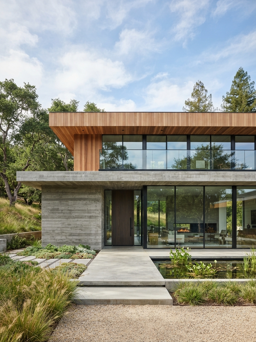 Fachada contemporánea con grandes ventanales