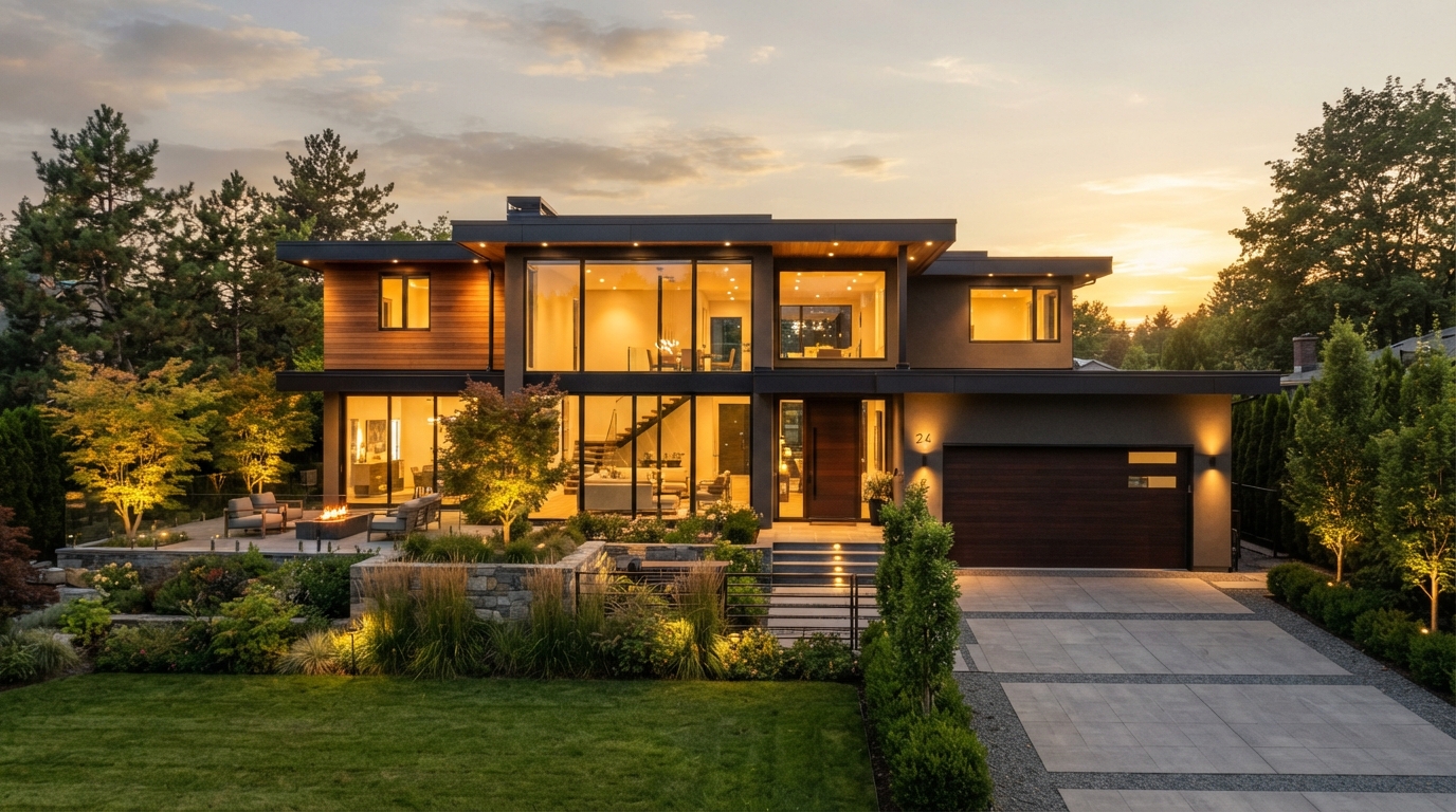 Vivienda llave en mano exterior al atardecer