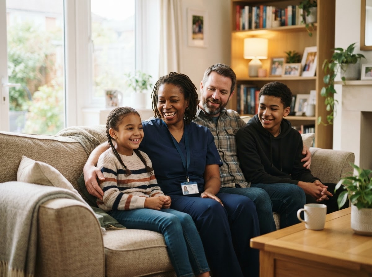 A healthcare professional spending quality time with her family at home