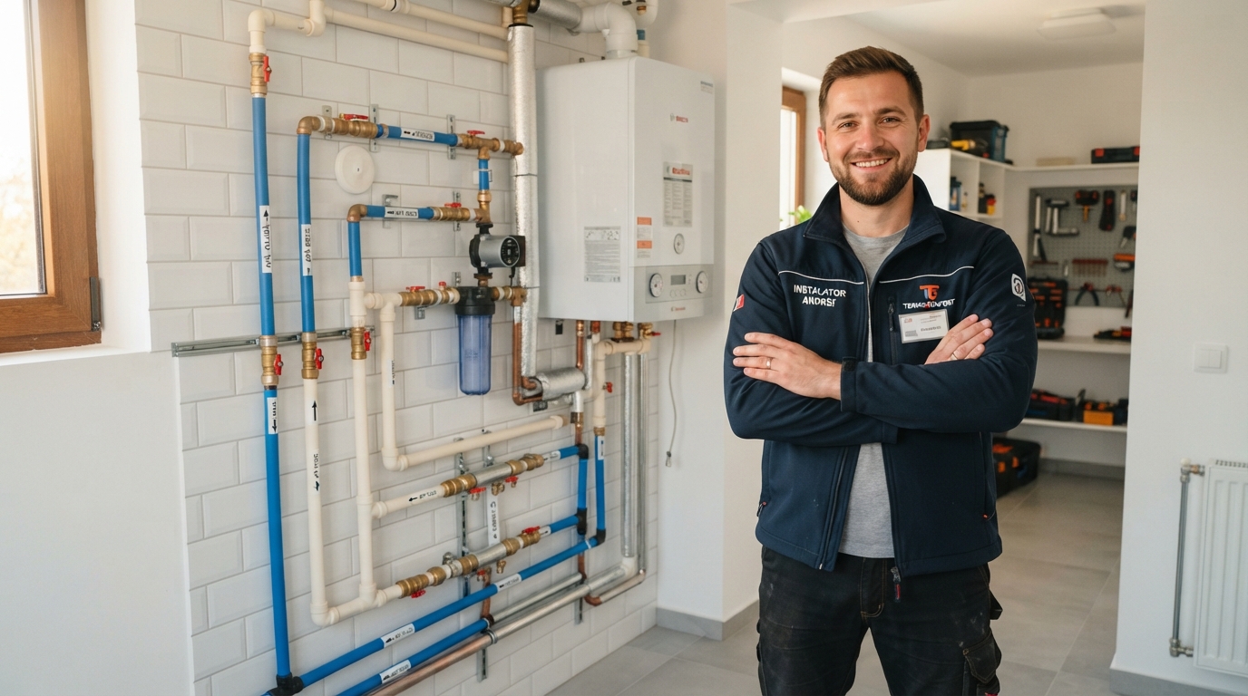 Instalator profesionist Gamaro Systems Instal lângă o instalație completată