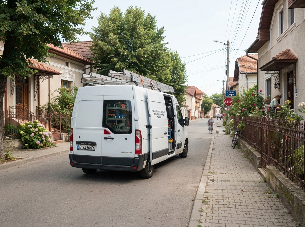 Duba de service Gamaro Systems Instal parcată pe o stradă rezidențială