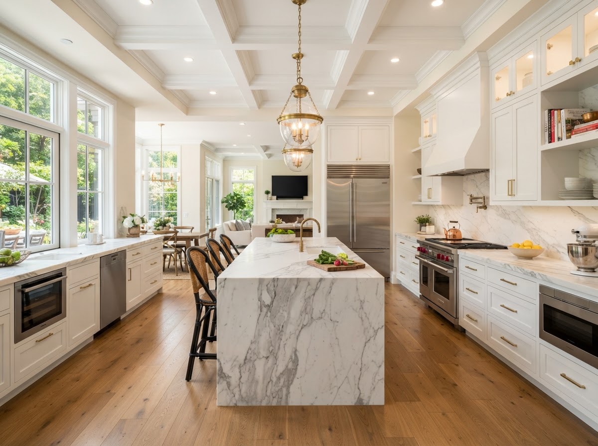 HDR interior photograph of a modern gourmet kitchen