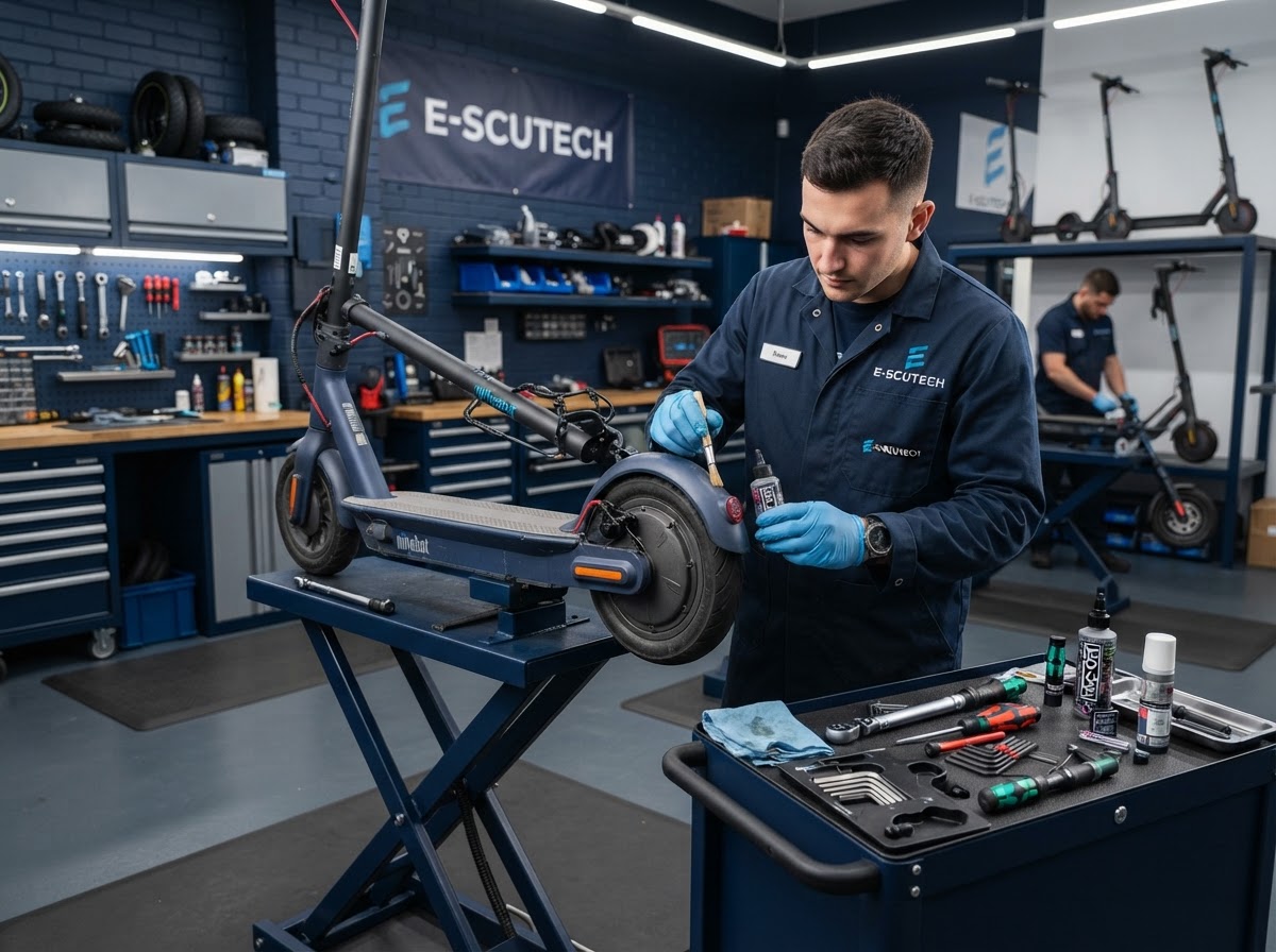 Preventive maintenance on an electric scooter with tools