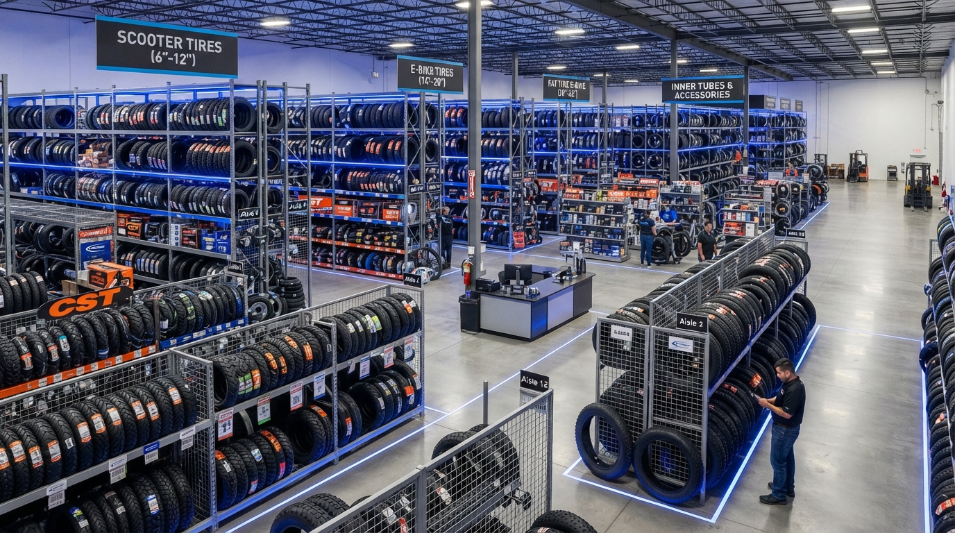 Scooter Repair tire warehouse with thousands of scooter and e-bike tires in stock in Hollywood FL