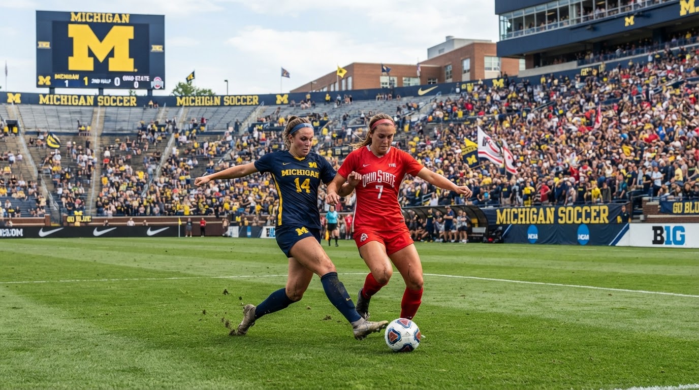 NCAA Division 1 college soccer match in progress