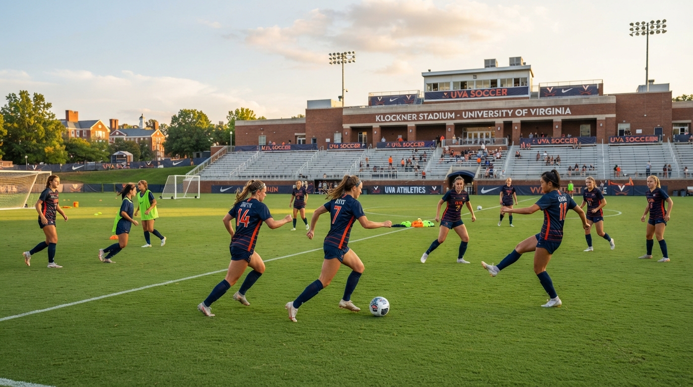 Soccer players training on a US college university pitch during a scholarship programme