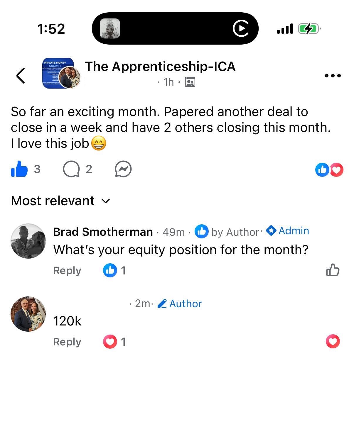 Member post: papered another deal, 120k equity for the month