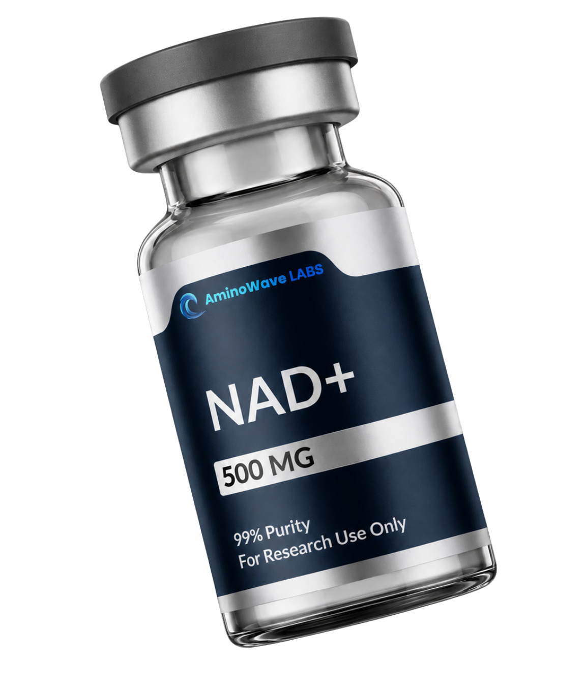 Aminowave Labs NAD+ research peptide vial — 500mg, 99% purity, for research purposes only