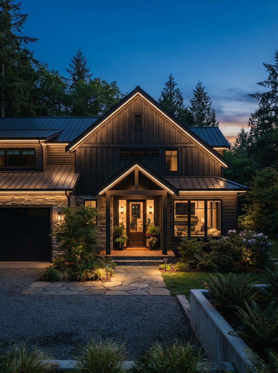 Permanent Lighting Solutions installation by Premium Holiday Lights in Salem, OR, professional lighting, warm evening ambiance