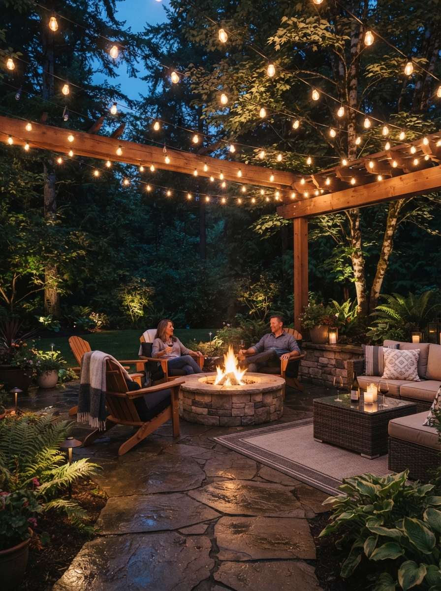 Patio & Outdoor Lighting installation by Premium Holiday Lights in Salem, OR, professional lighting, warm evening ambiance