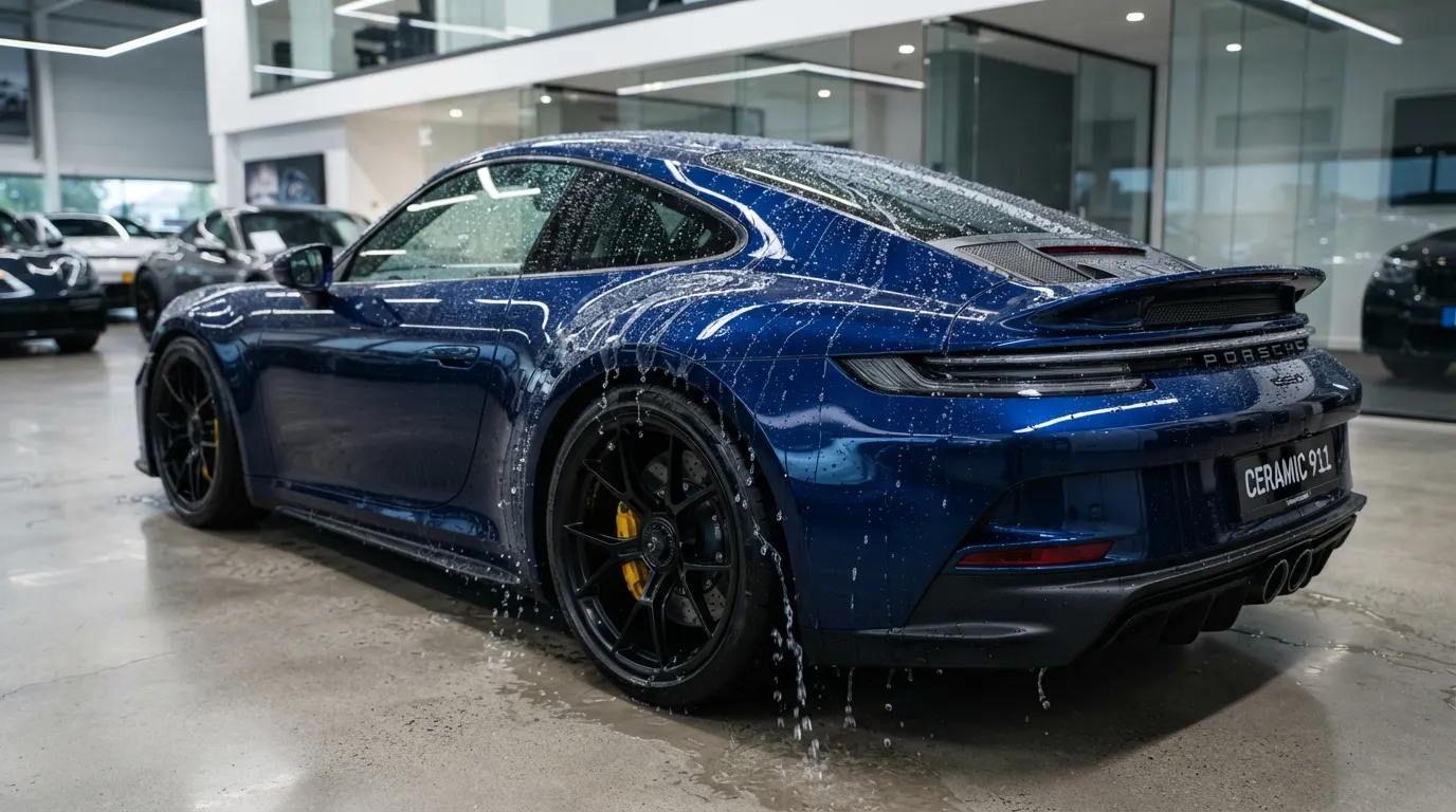 Professional ceramic coating application on luxury vehicle paint for long-lasting protection