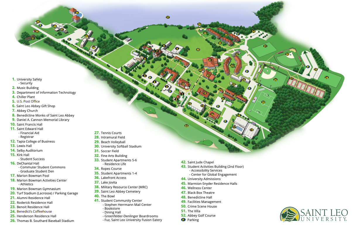 Saint Leo University campus map showing Benfica Residential Academy location and facilities