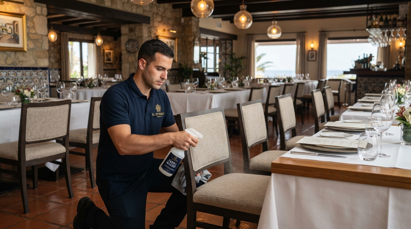 Cómo limpiar sillas tapizadas de restaurante en Marbella sin cerrar el local