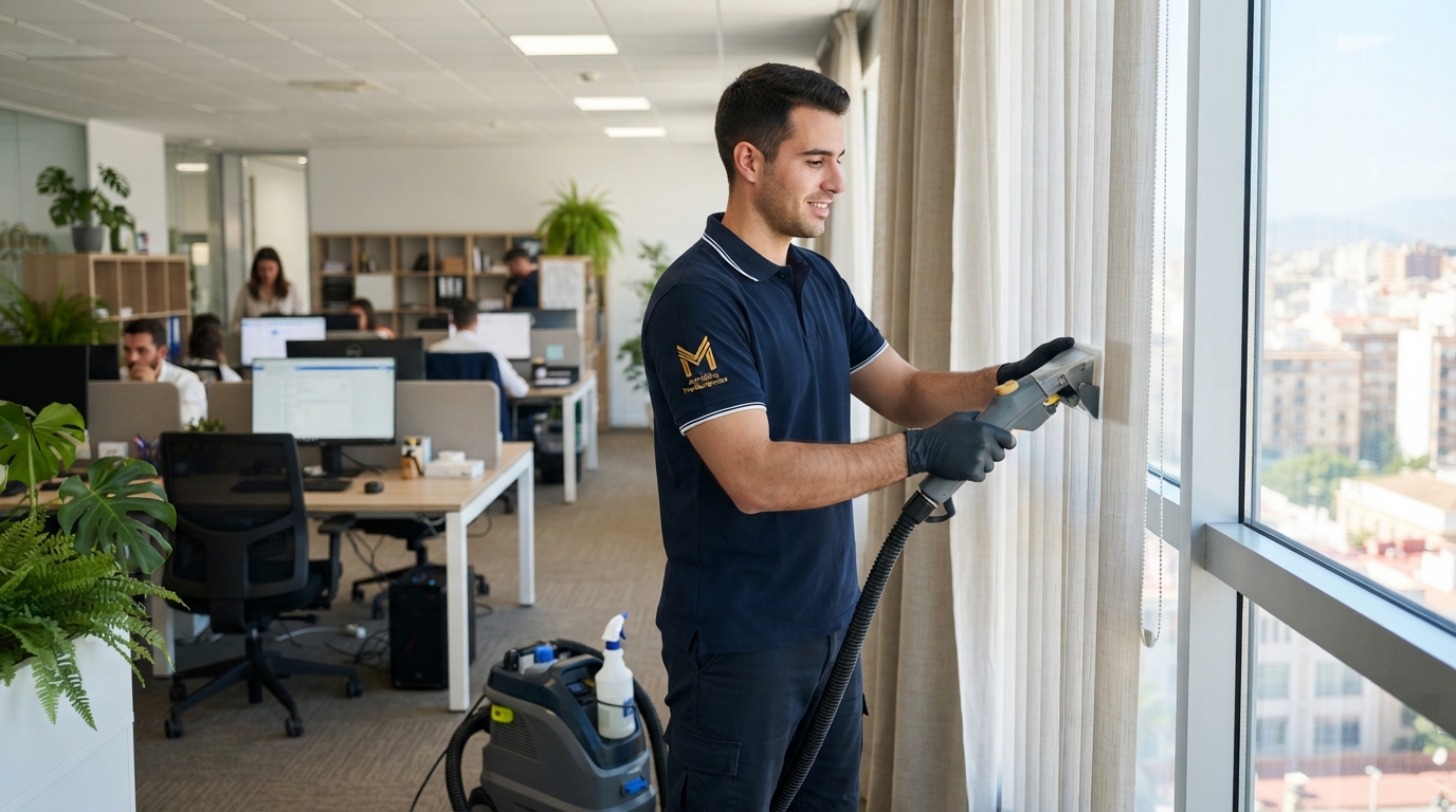 Limpieza de cortinas y estores de oficina en Málaga sin interrumpir el trabajo