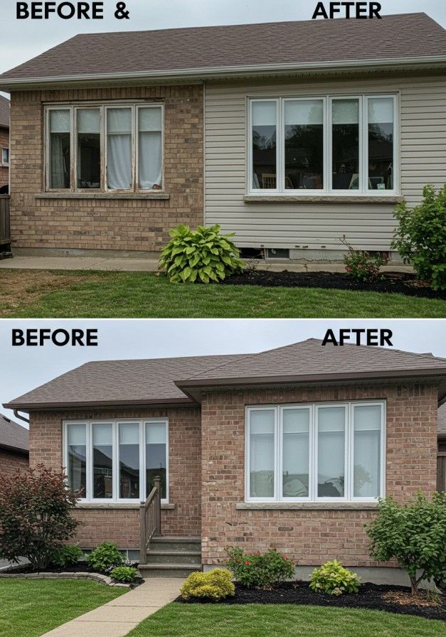 Newly installed modern white-framed windows on a coastal home