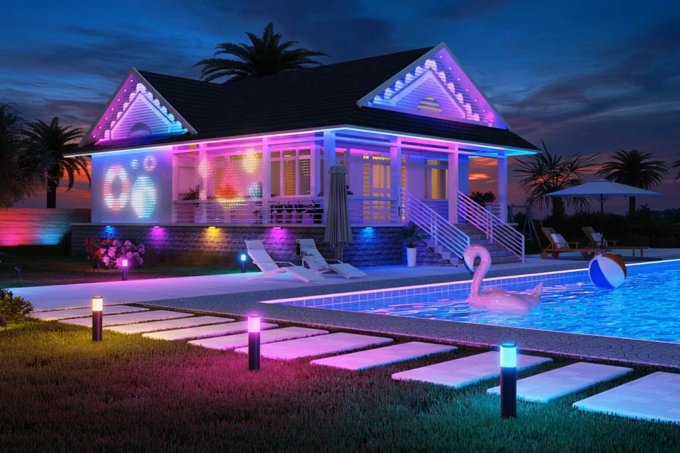 Signature Package permanent LED lighting with concealed track system on a Black Hills home