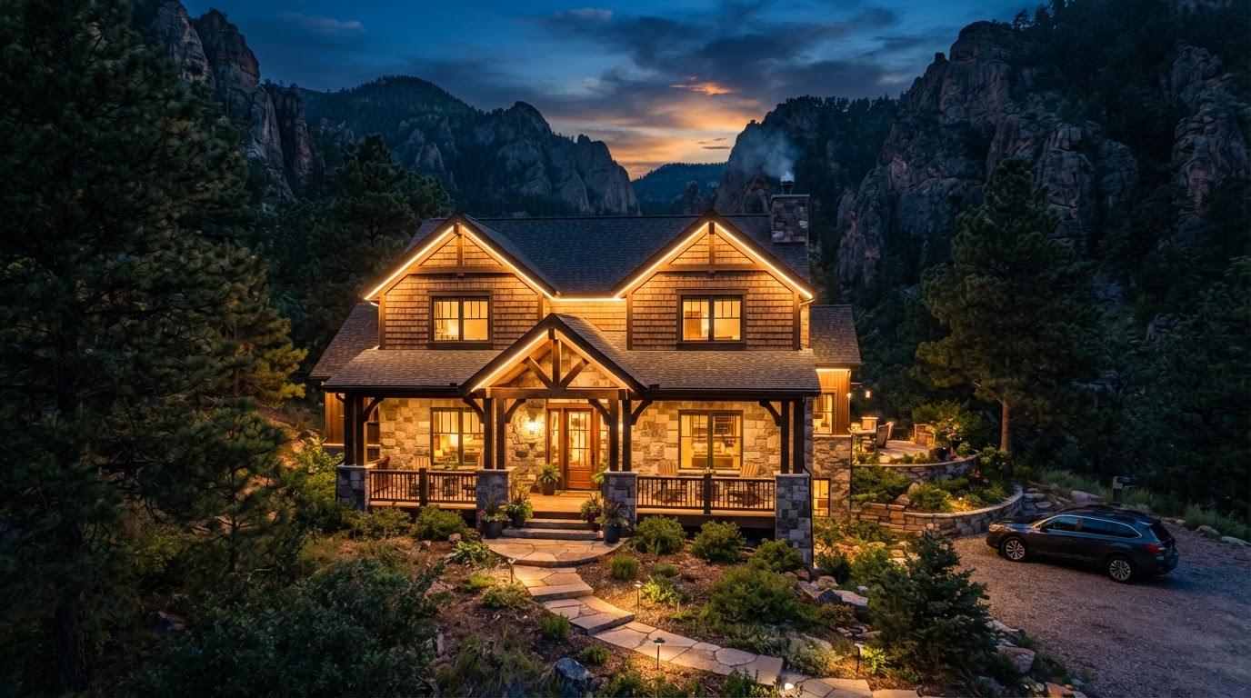 Permanent LED security lighting on a Spearfish South Dakota home near Spearfish Canyon