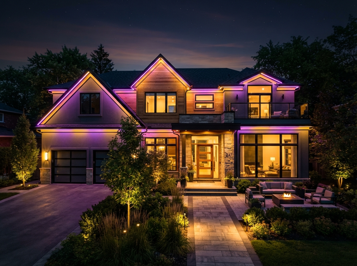 Game Day Lighting installation by BXT Lighting in Rapid City SD — team spirit for Black Hills homes