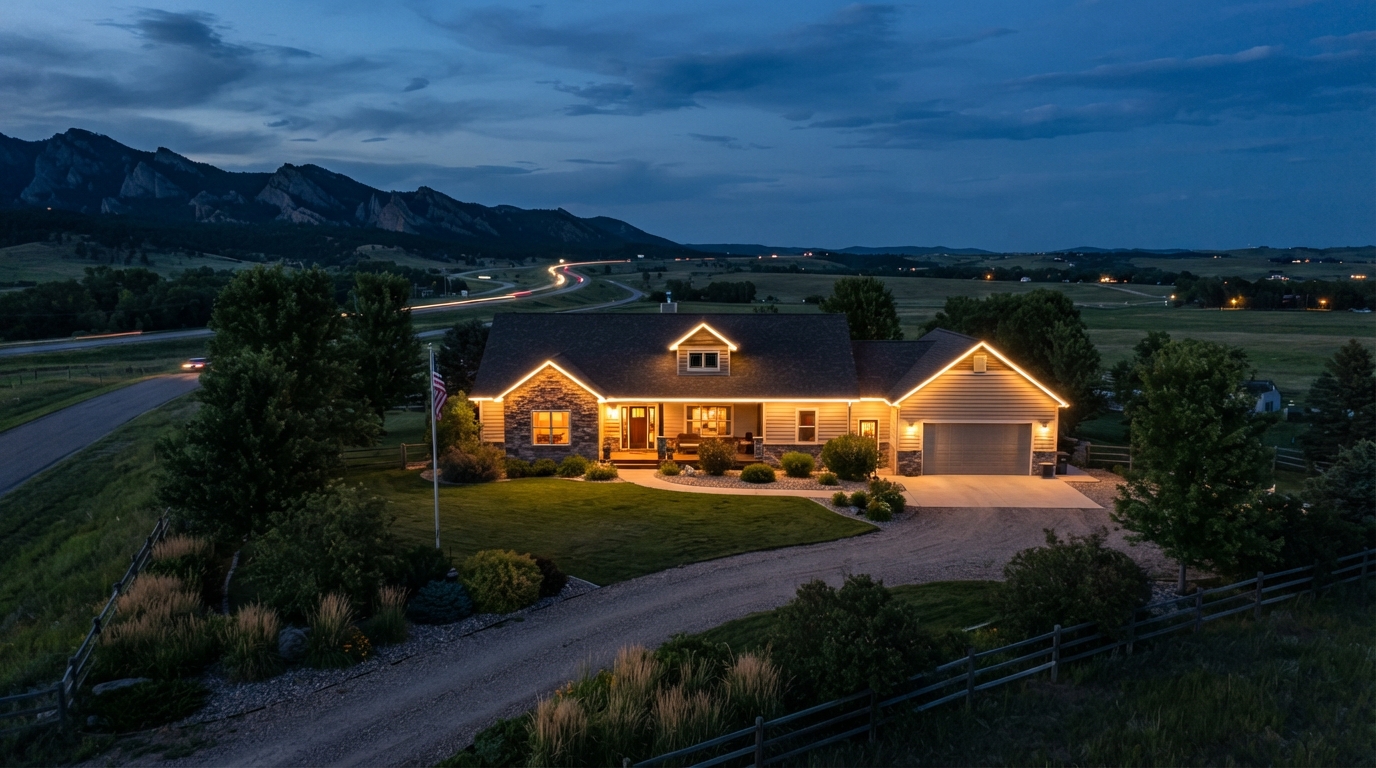 Permanent LED security and accent lighting on a Piedmont South Dakota home along I-90