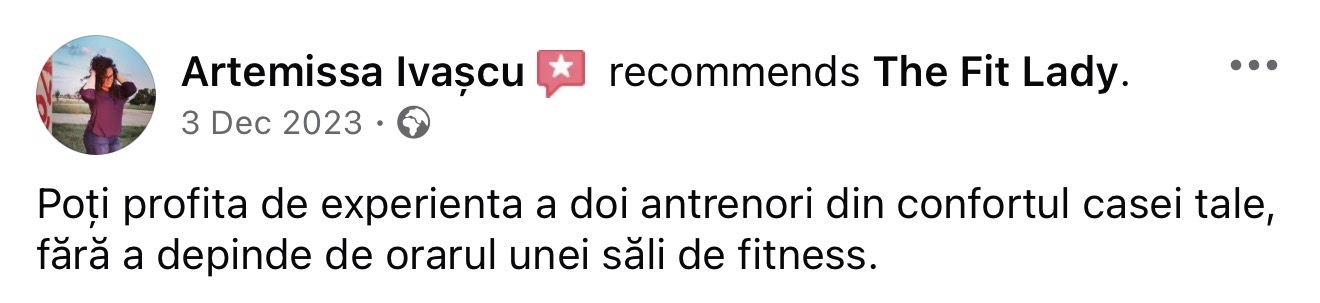 Testimonial Artemissa Ivascu - The Fit Lady