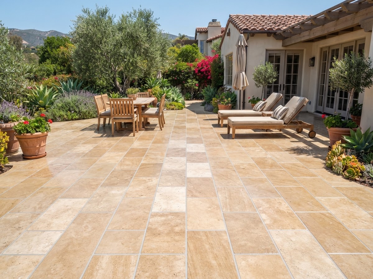 Outdoor patio grout restoration before and after in Pinole, CA