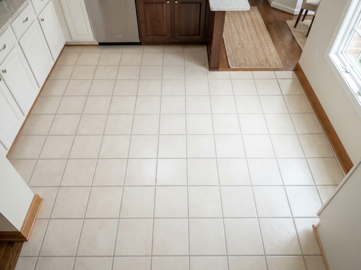 Kitchen floor tile cleaning and sealing before and after in San Rafael, CA
