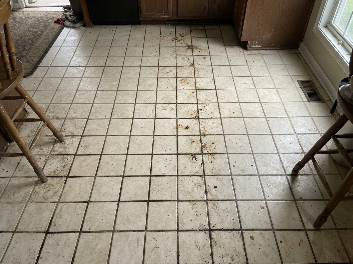Kitchen floor tile cleaning and sealing before and after in San Rafael, CA